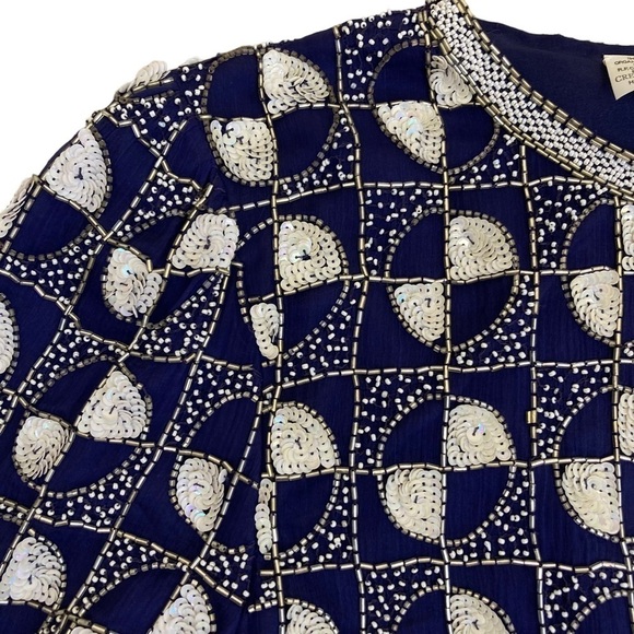 Vintage 80s Eves Allure Silk Sequined Party Blazer Dress Jacket Elegant Sz M - Picture 5 of 15